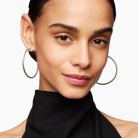 Current Item - David Yurman Cable Hoop Earrings - 50 mm - DY Backs - 14K Posts - Picture 3 of 10